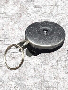 NEW- KEY-BAK ORIGINAL CHROME AND BLACK RETRACTABLE KEY HOLDER - U.S.A.
